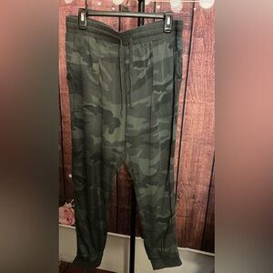 Splendid Boardwalk Camo Print Jogger Pants in a green camouflage pattern